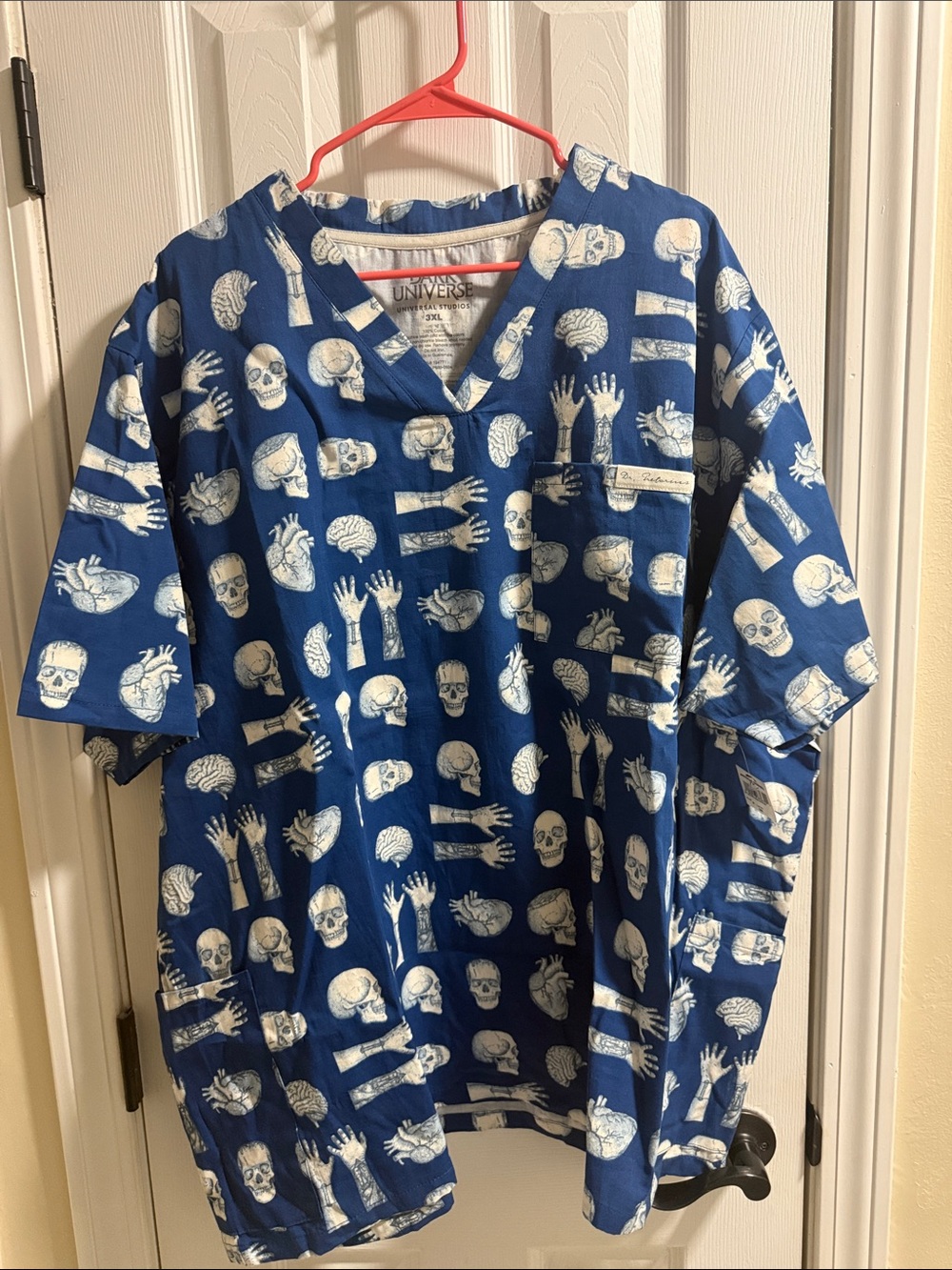 Universal Epic Universe Navy Blue Short-Sleeve Shirt with White Skull & Anatomy